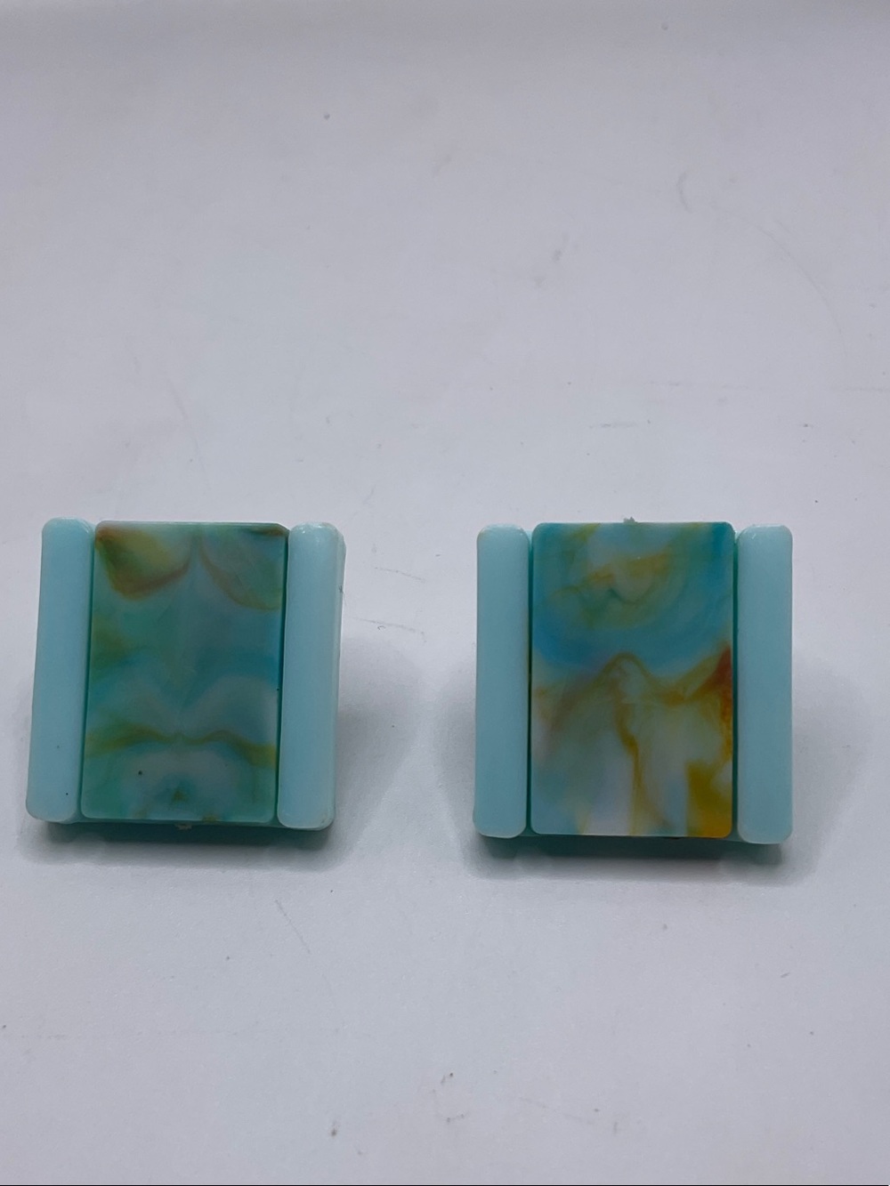 Vintage Hong Kong Marbled Rectangular Clip-On Earrings